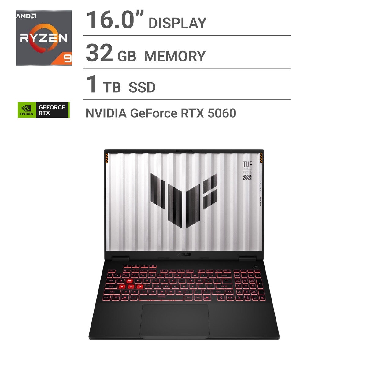 ASUS ゲーミングノートPC/TUF GAMING A16/Ryzen 9 8940HX/メモリー 32GB/SSD 1TB/GeForce RTX 5060/FA608PM-R9R5060C