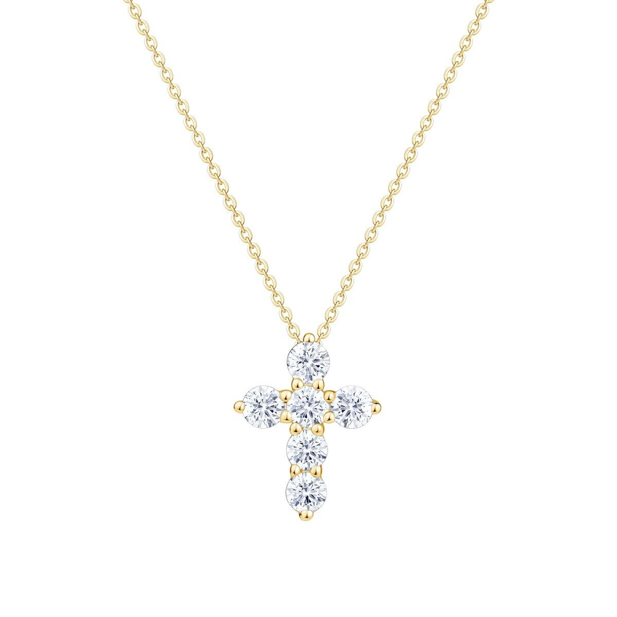 14K イエローゴールド 0.50カラット ラウンドカット ダイヤモンド クロスネックレス