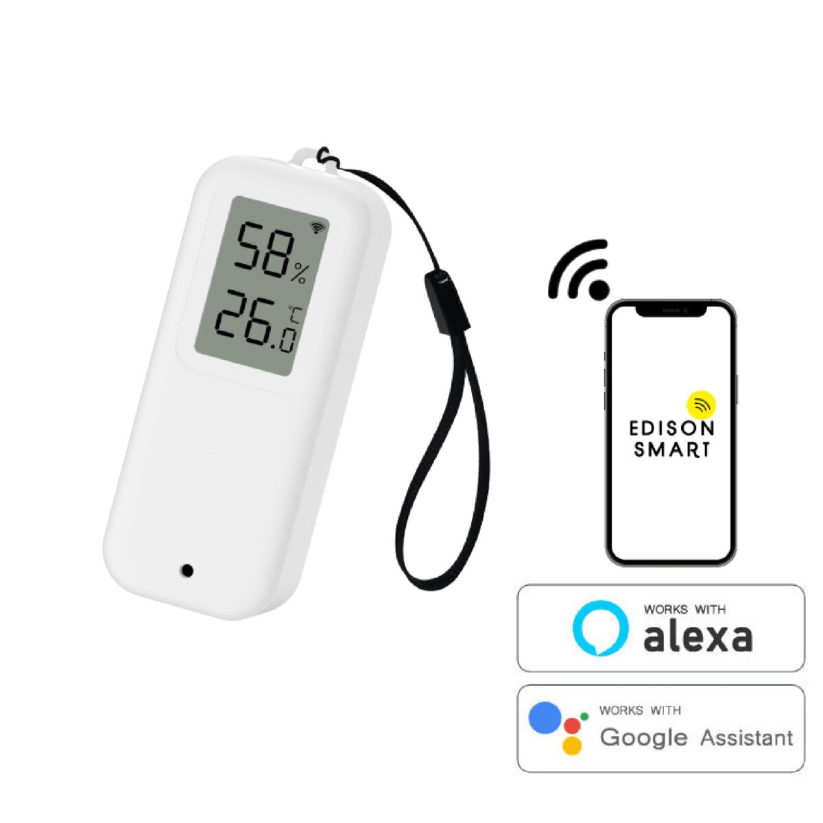 Edison Smart(エジソンスマート) 温度湿度センサー（Wi-Fi） IP65 防水タイプ DTS-TH13WH