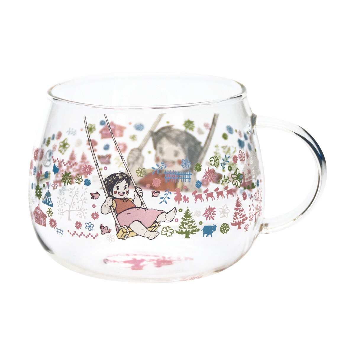 三郷陶器 アルプスの少女ハイジ 耐熱ガラスマグ (ブランコハイジ版画) 420ml
