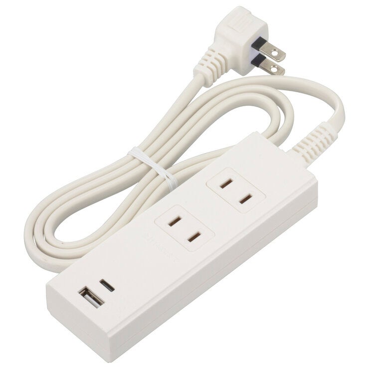 オーム電機 2口 PD対応USBポート付きタップ 　1m ホワイトHS-TU21PD23-W ／ブラック HS-TU21PD23-K