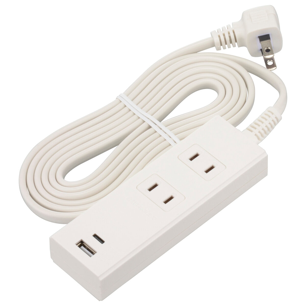 オーム電機 2口 PD対応USBポート付きタップ 　2m ホワイトHS-TU22PD23-W／ブラック HS-TU22PD23-K