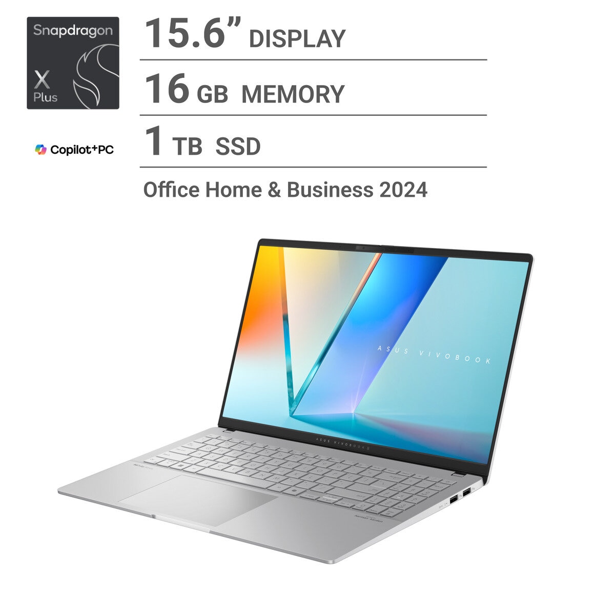 ASUS ノートPC/Vivoboook S/15.6”/Copilot+/Snapdragon X Plus X1P-42-100/16GB/SSD 1TB/ｼﾙﾊﾞｰ/S5507QA-PUCOSI