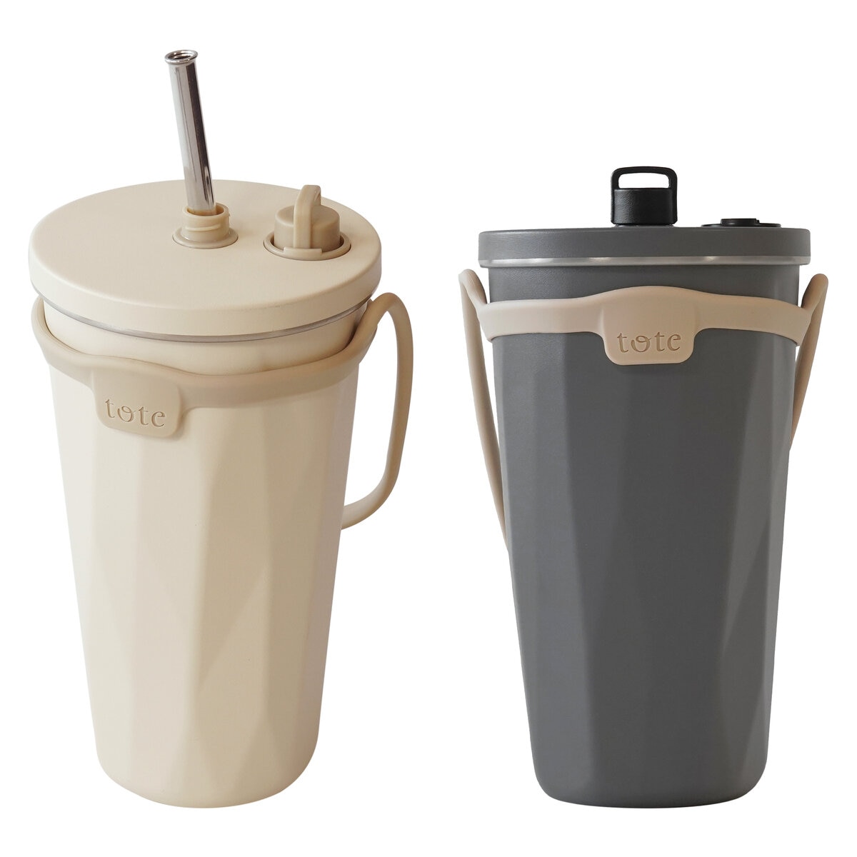トート ストロー付 2 Way タンブラー 570ml 2本セット アイボリー&チャコールグレー