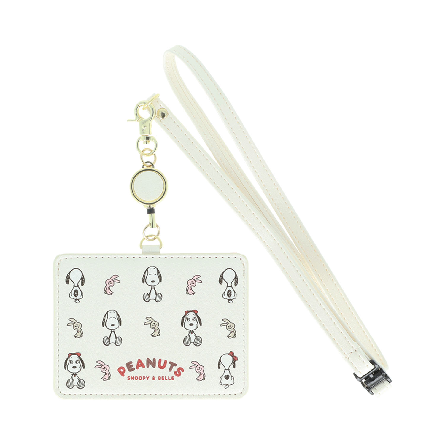 スヌーピー リール付きカードホルダー  PEANUTS SNOOPY＆BELL アイボリー