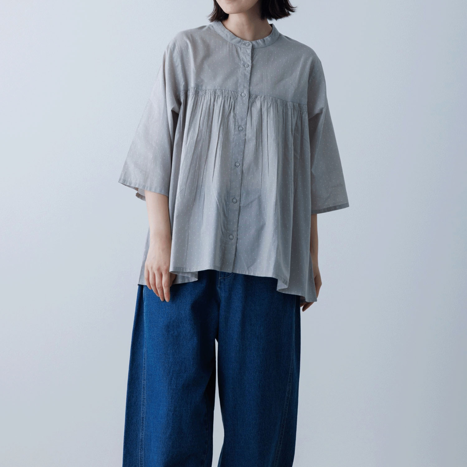 【ETONET限定】PAGE ONE ドットプリントシャーリングギャザーブラウス