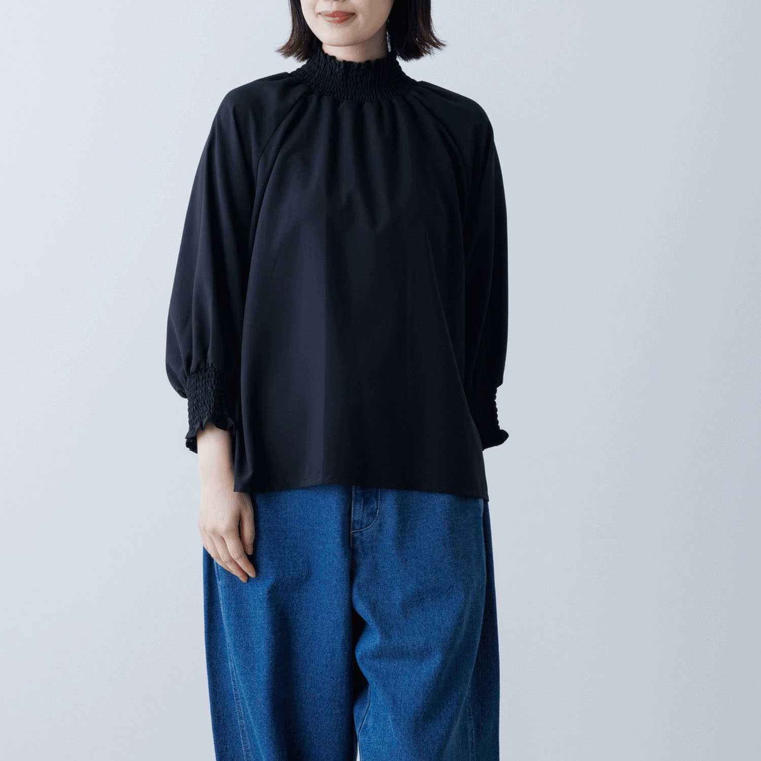 【ETONET限定】PAGE ONE  襟＆袖口シャーリングブラウス