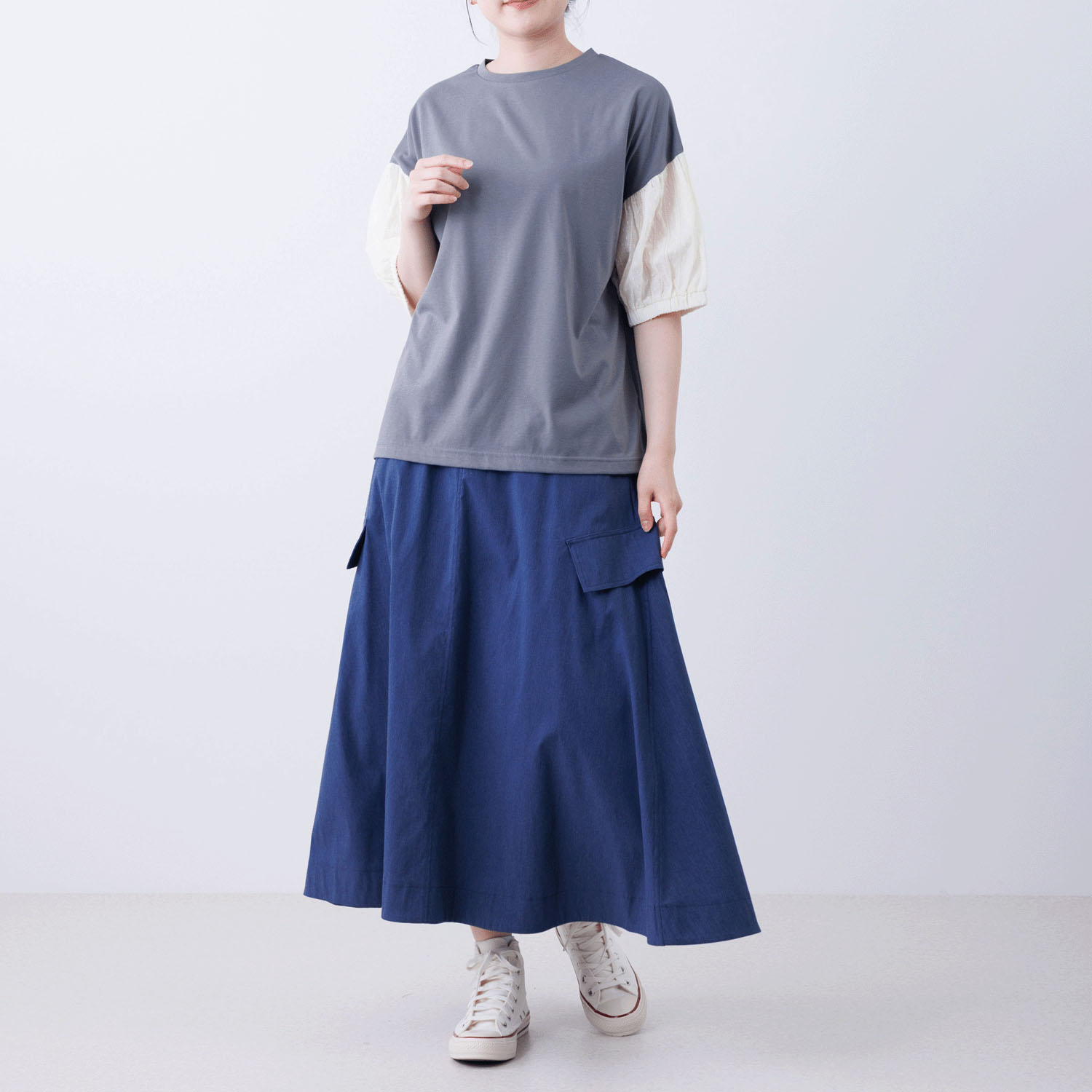【ETONET限定】PAGE ONE プレーティング天竺異素材スリーブプルオーバー