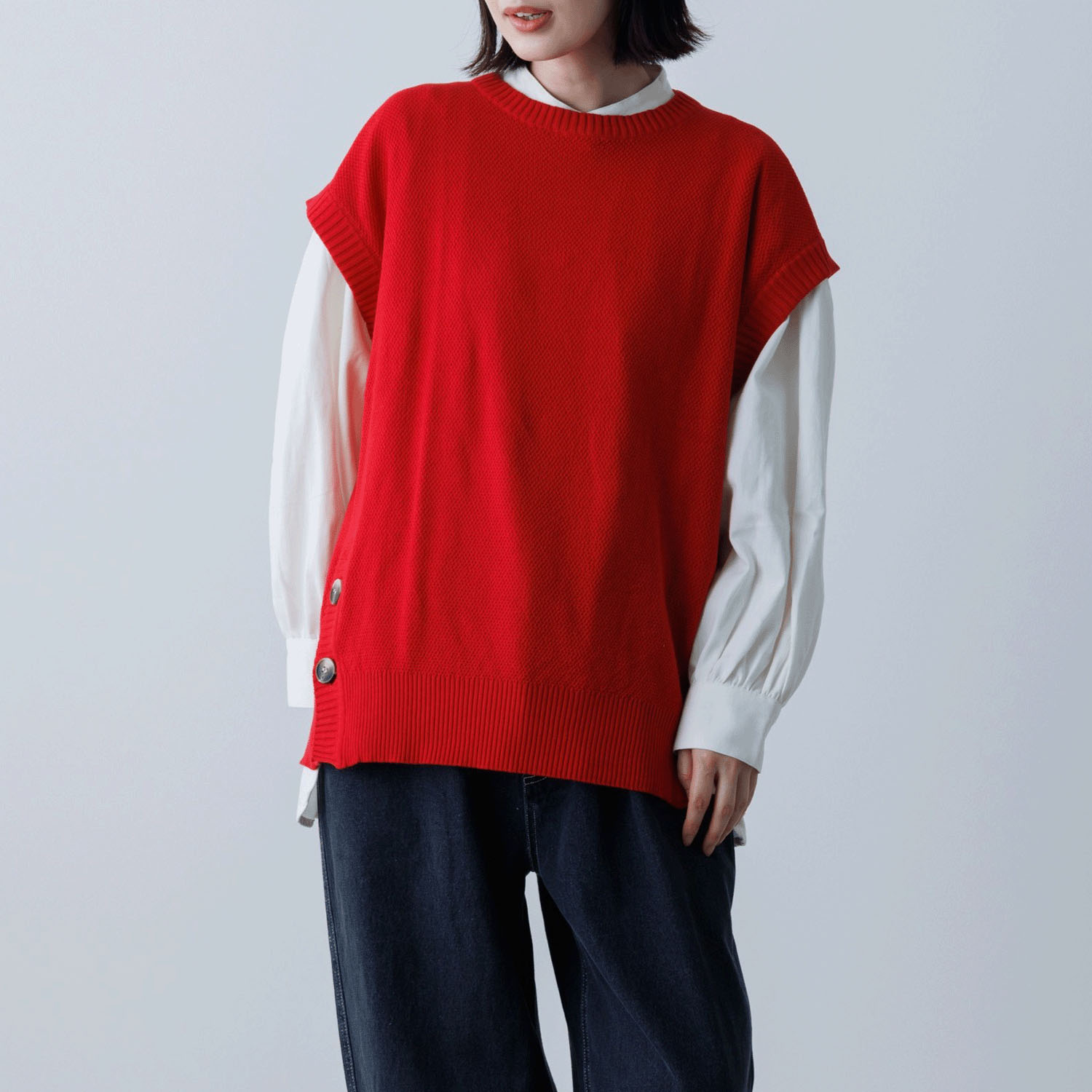 【ETONET限定】PAGE ONE コットンニットボタンスリットベスト