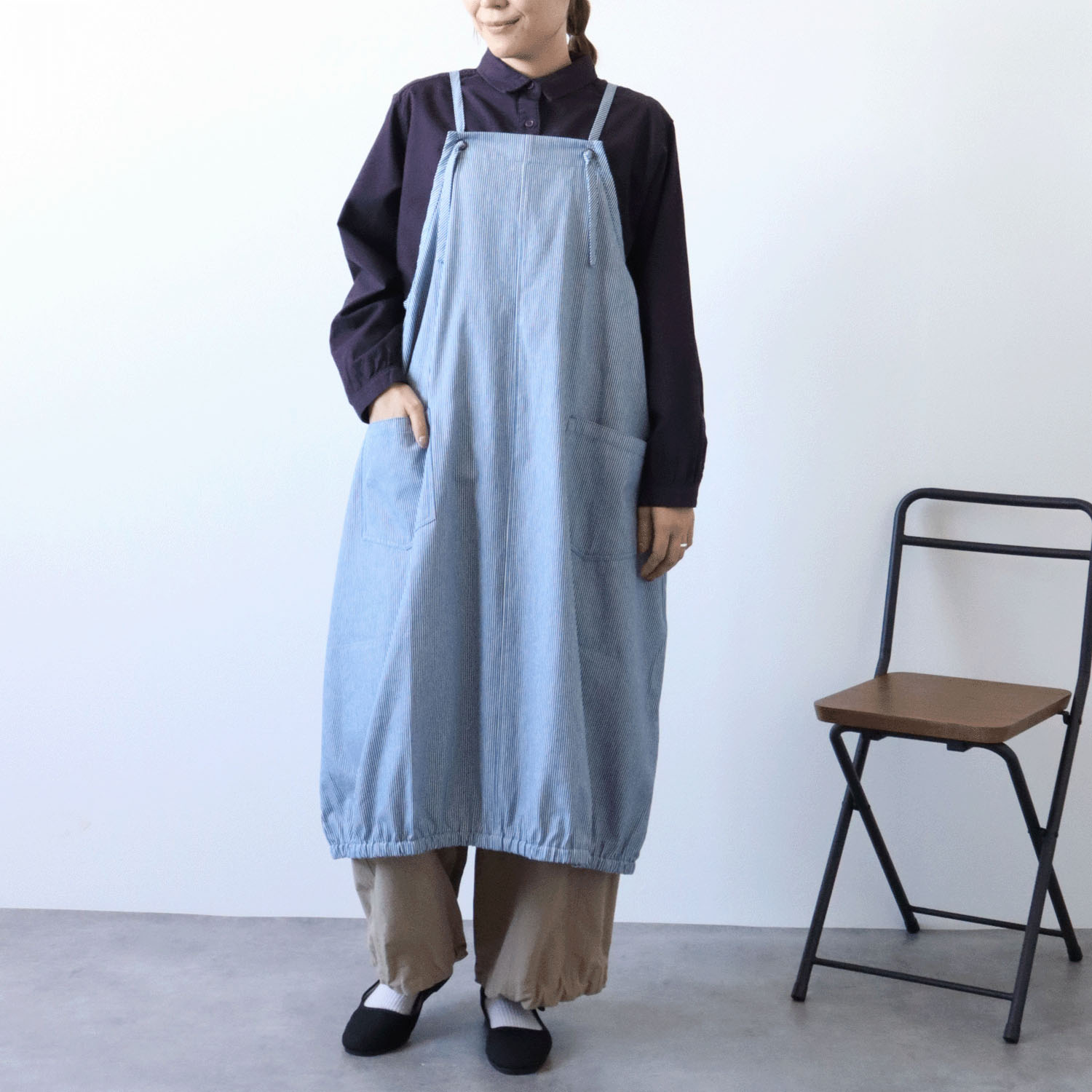 【再入荷！】cloudnine ノンノ 5布帛デニムバルーンワンピースエプロン