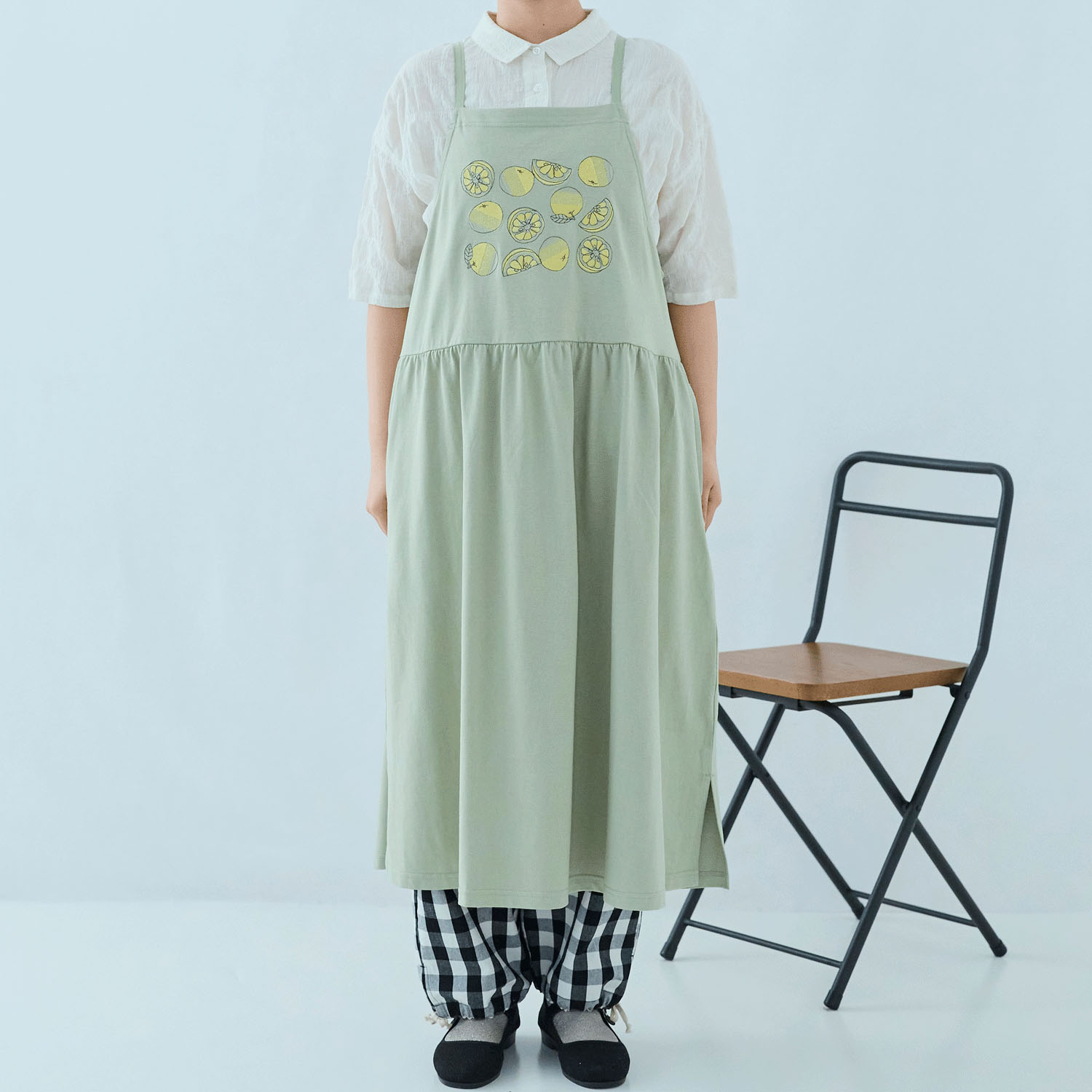 cloudnine 綿天竺 果物刺繍入りワンピースエプロン