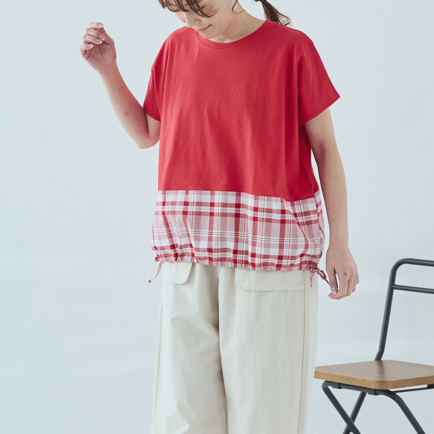 cloudnine コットンSZ天竺×布帛柄アソートドルマン半袖カットソー