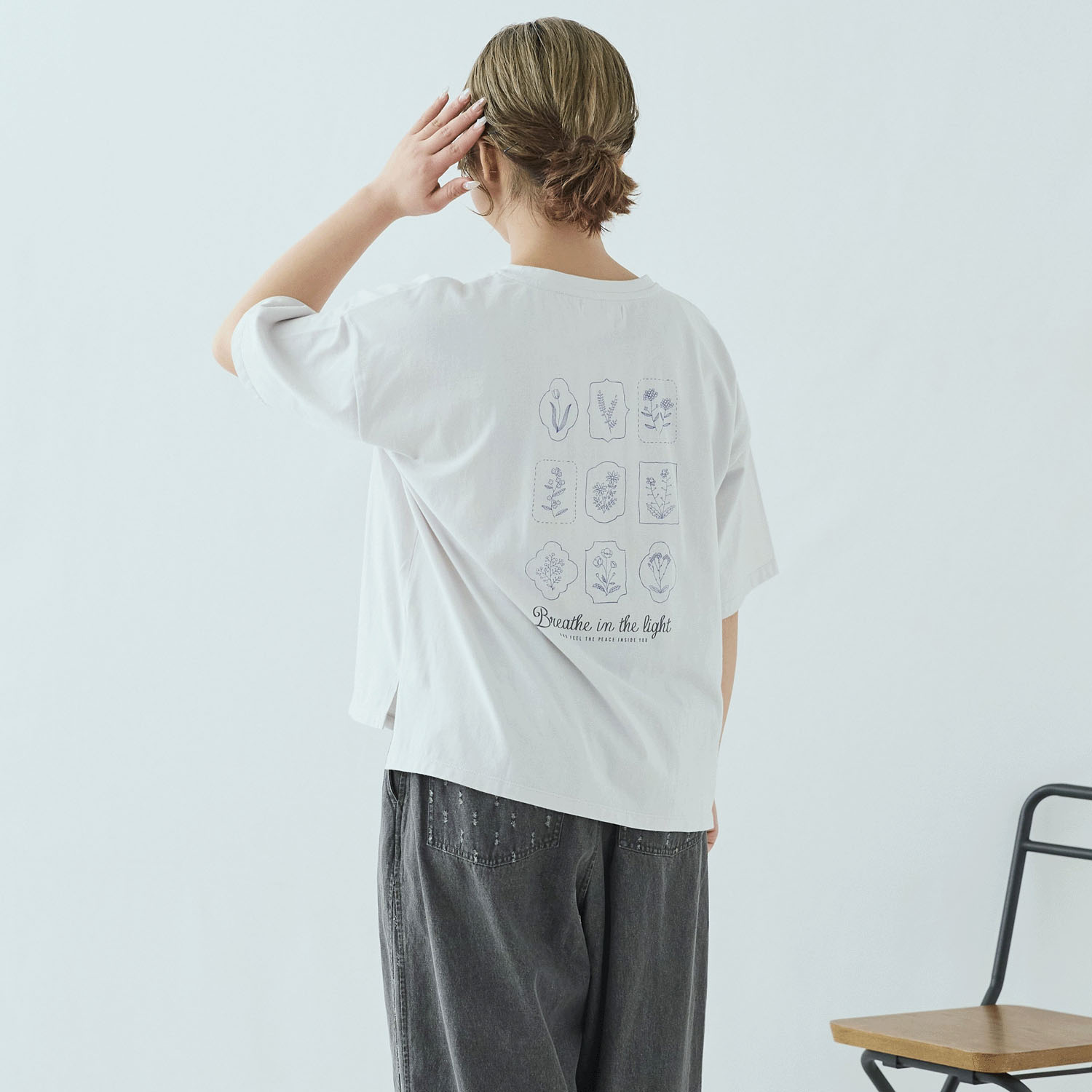cloudnine ノンノ UV加工 コットン天竺花柄プリント入り ドロップ5分袖Tシャツ