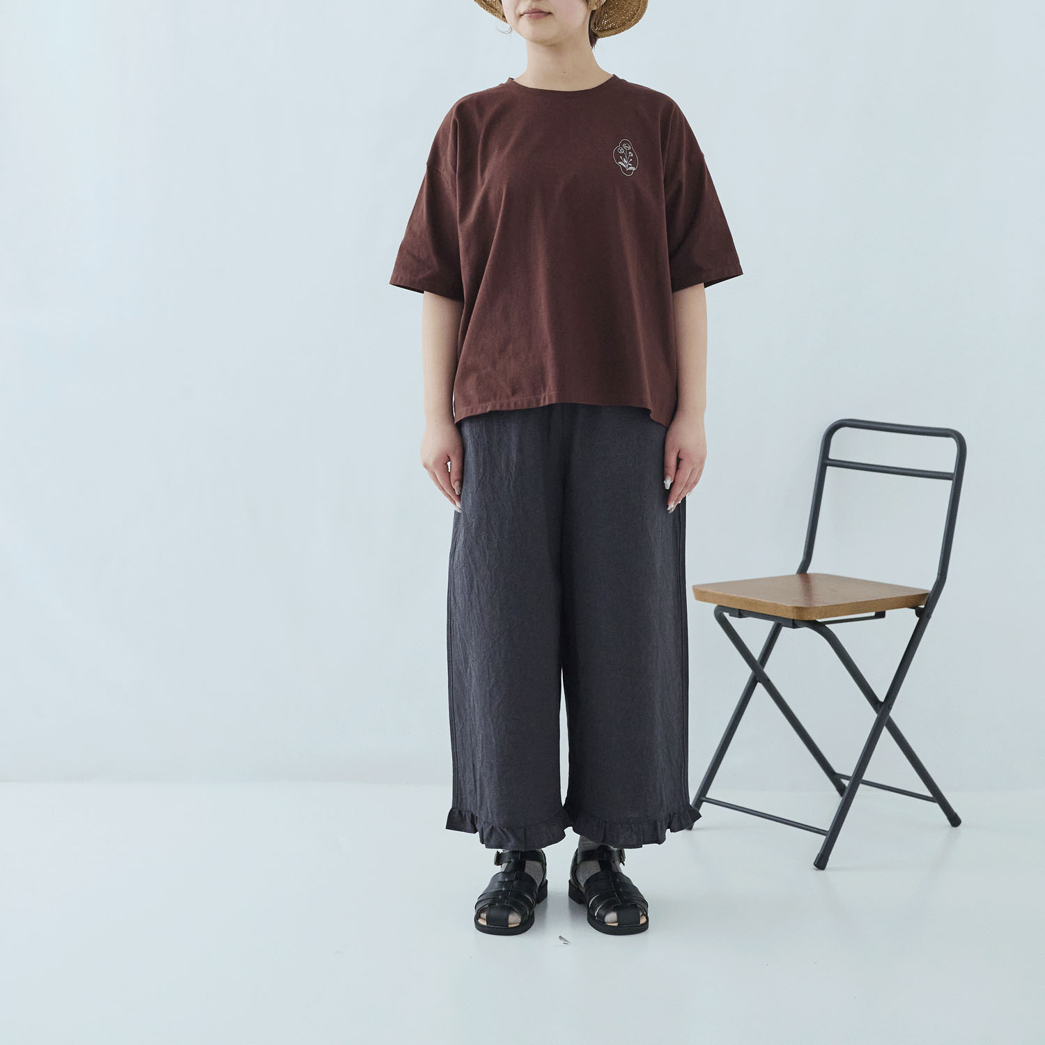 cloudnine ノンノ UV加工 コットン天竺花柄プリント入り ドロップ5分袖Tシャツ