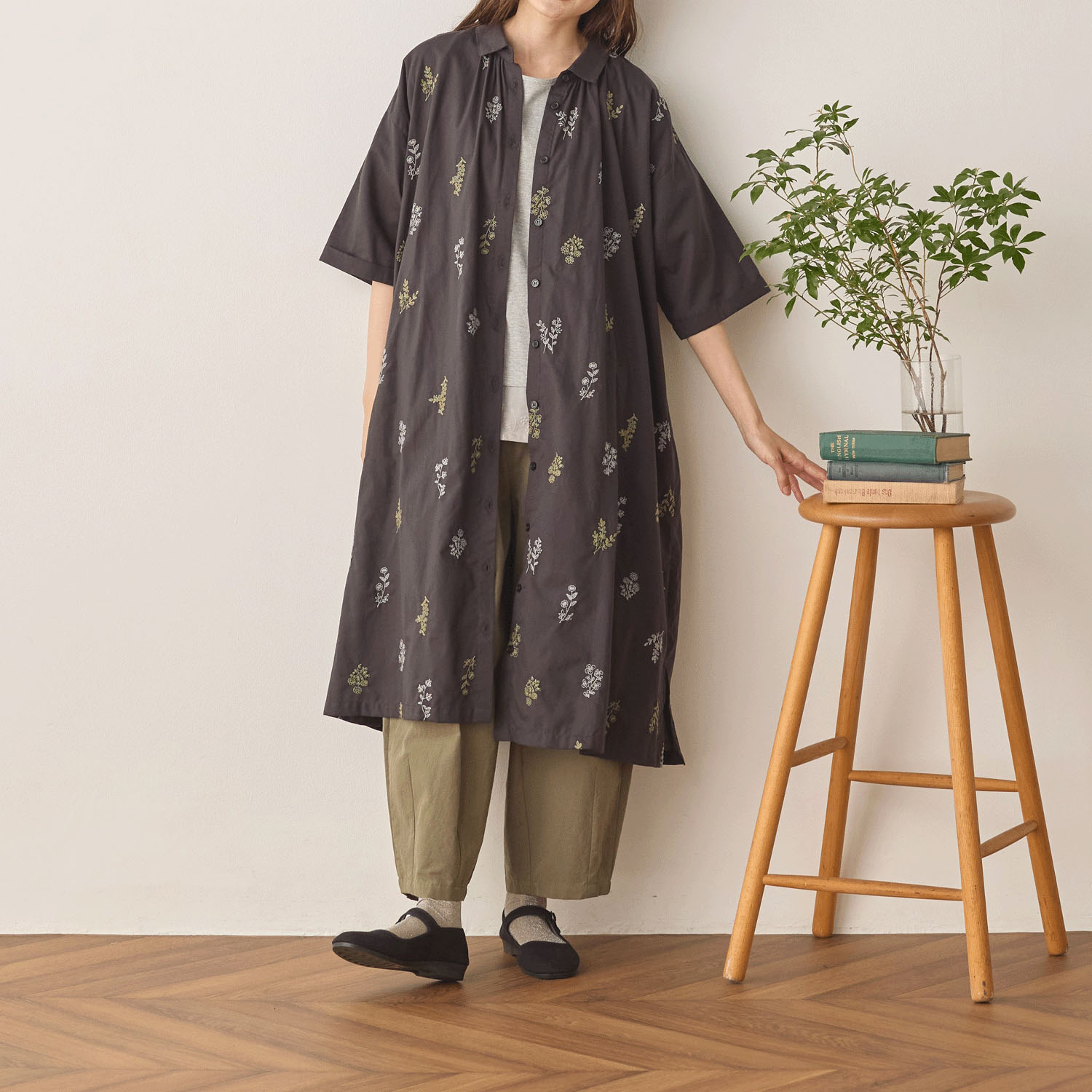 cloudnine ノンノ 花刺繍前開きワンピース