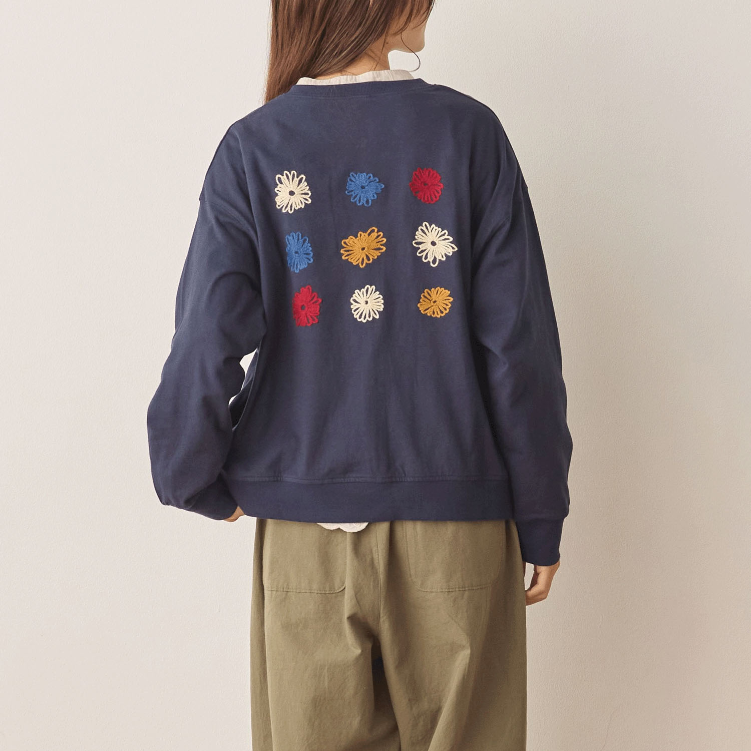 cloudnine ノンノ コットン天竺 花刺繍入り ダブルジップ カットソー