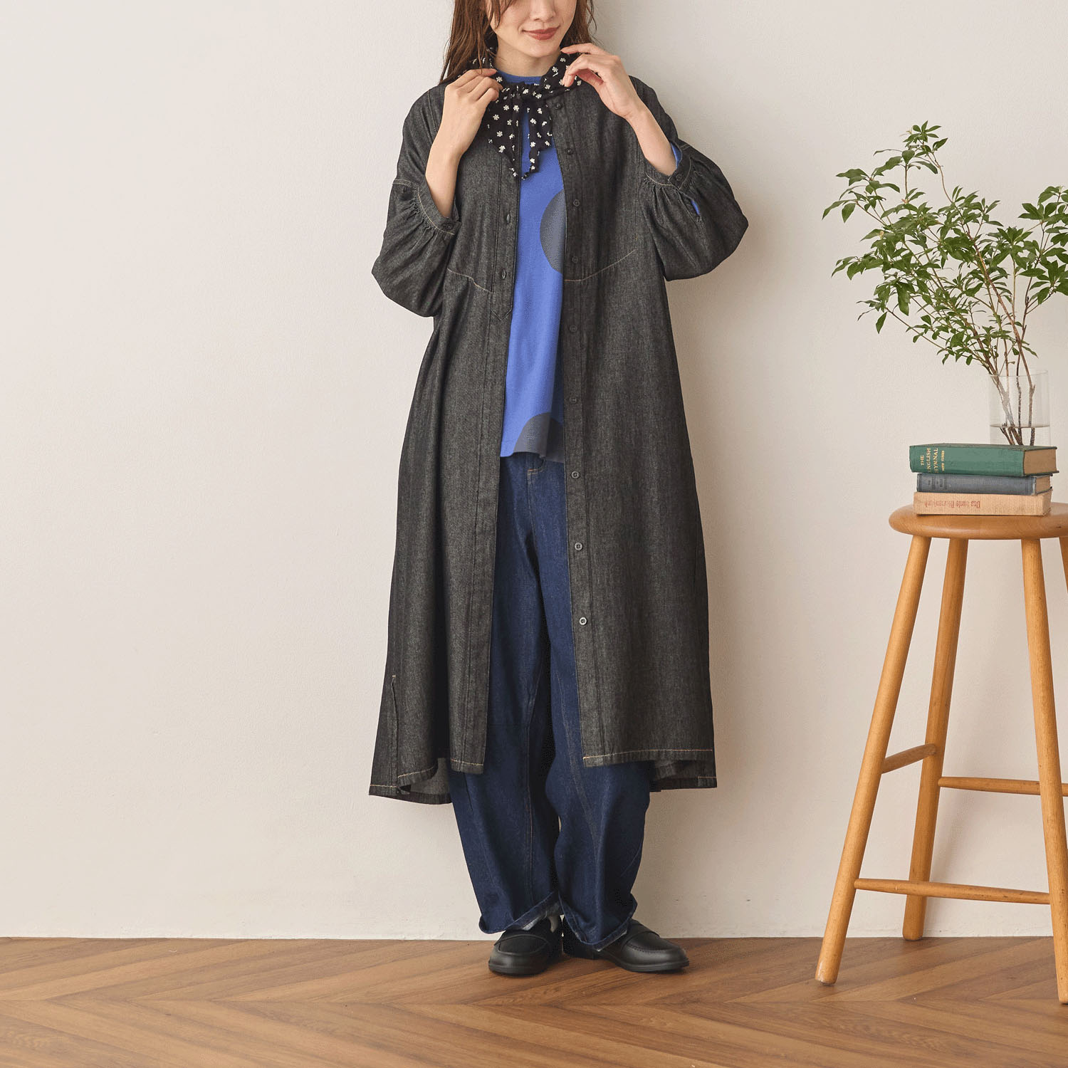 cloudnine ノンノ 6oz デニム8分袖 前開きワンピース