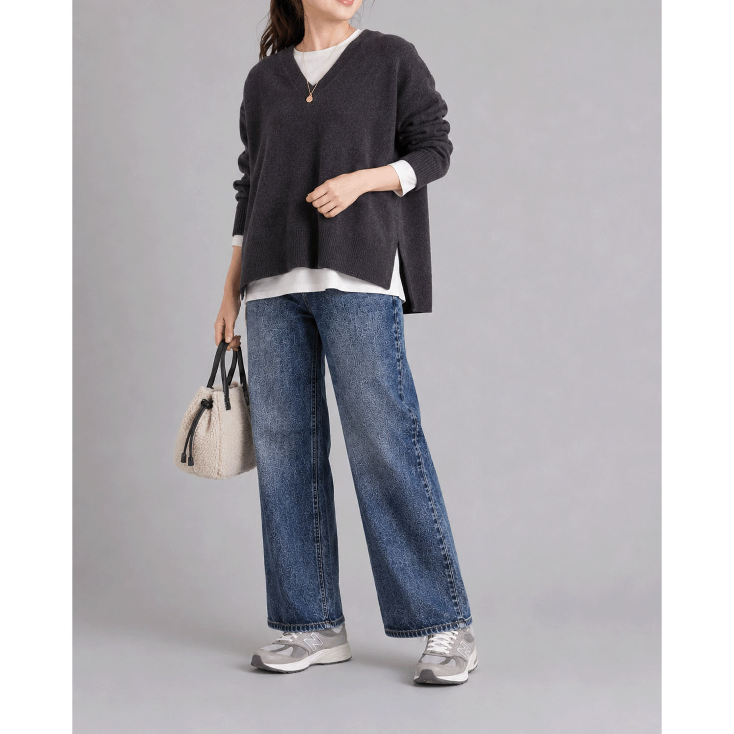 aiai T／Cデニム×綿チェック シュッと！チューリップパンツ