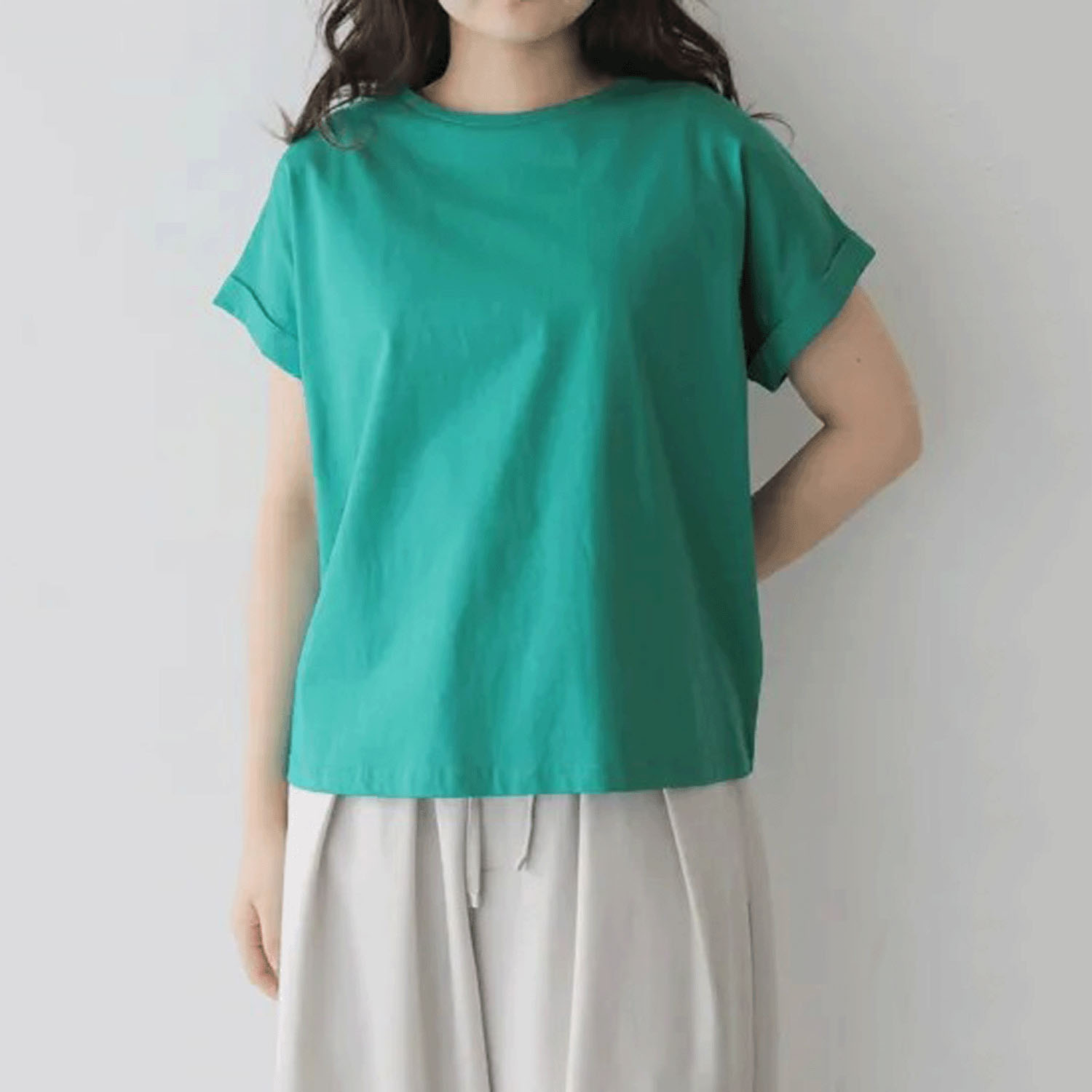vingtrois ドライタッチコットン袖折返しTシャツ