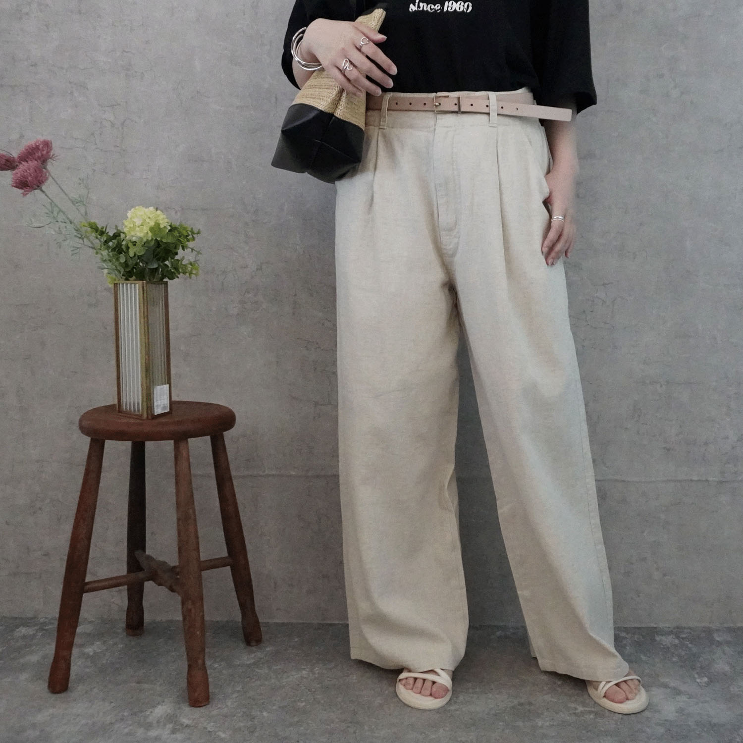 nod 麻タックふんわりストレートパンツ