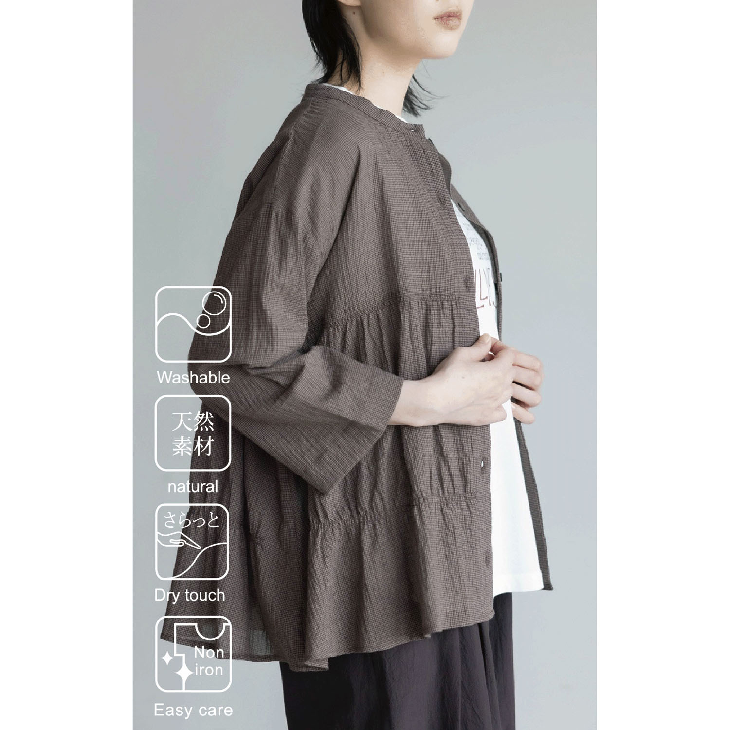 【8月中旬頃入荷予定】LILASIC コットンシュリンクギャザーブラウス