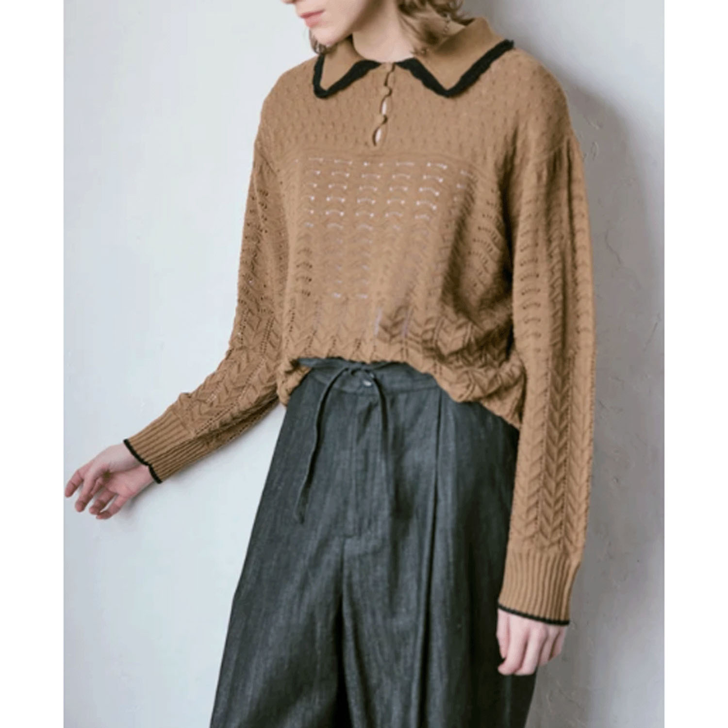 doux bleu  オープンワークニットプルオーバー