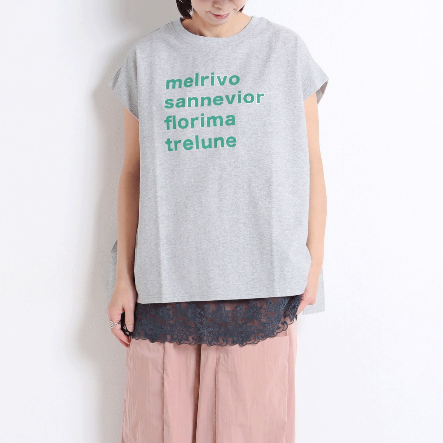 le colis リネンタッチフレンチ袖タックTEE