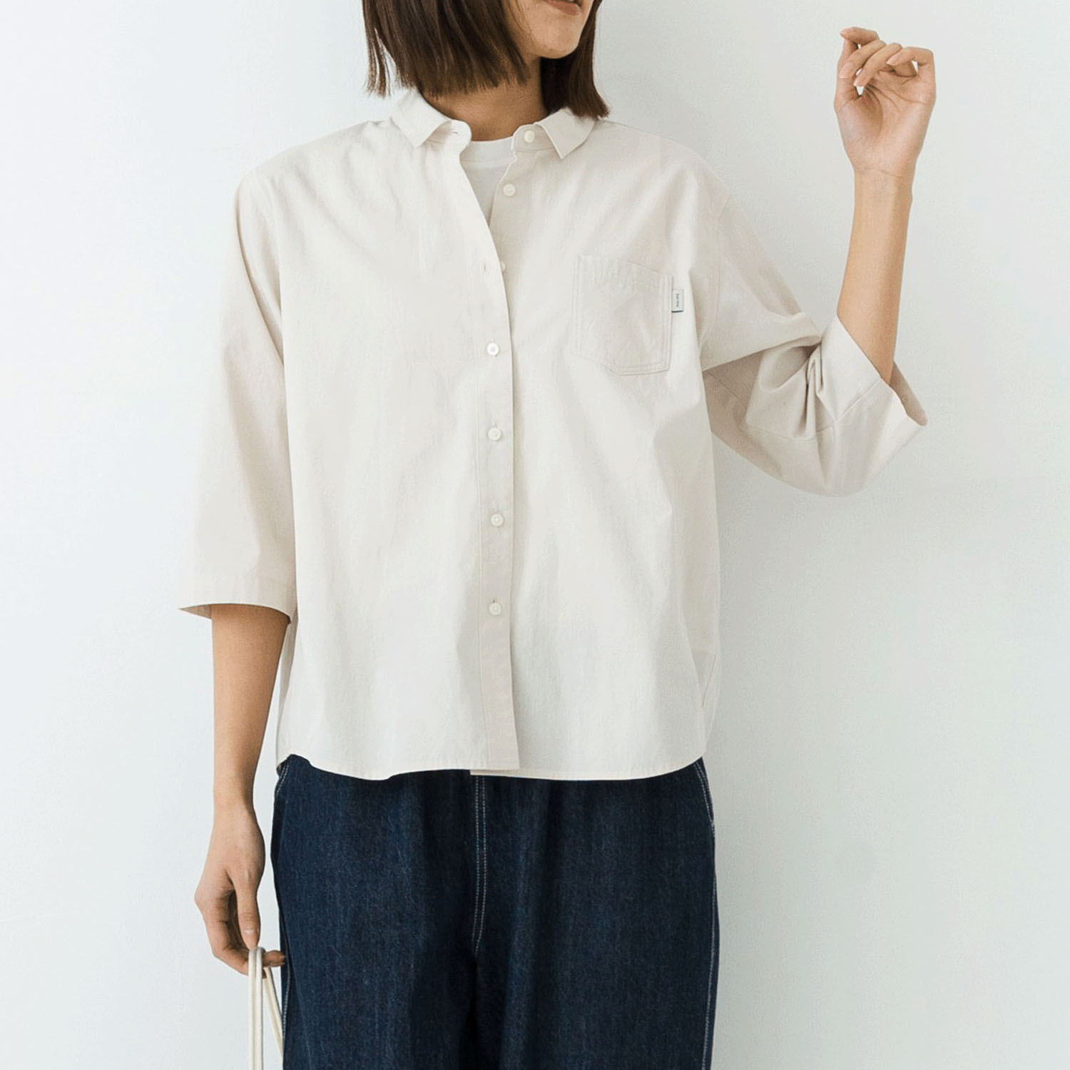 【お取り寄せ】kermu ポプリン袖口2WAY7分袖ワイドシャツ