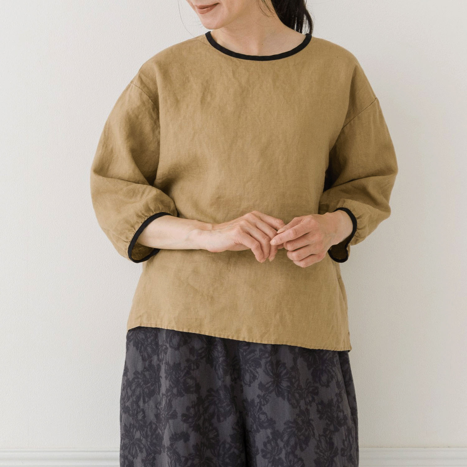 【お取り寄せ】Crea delice バイカラーバックリボン7分袖ブラウス