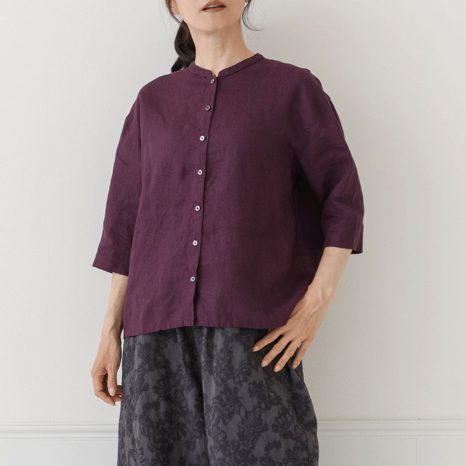 【お取り寄せ】Crea delice バンドカラー7分袖ブラウス