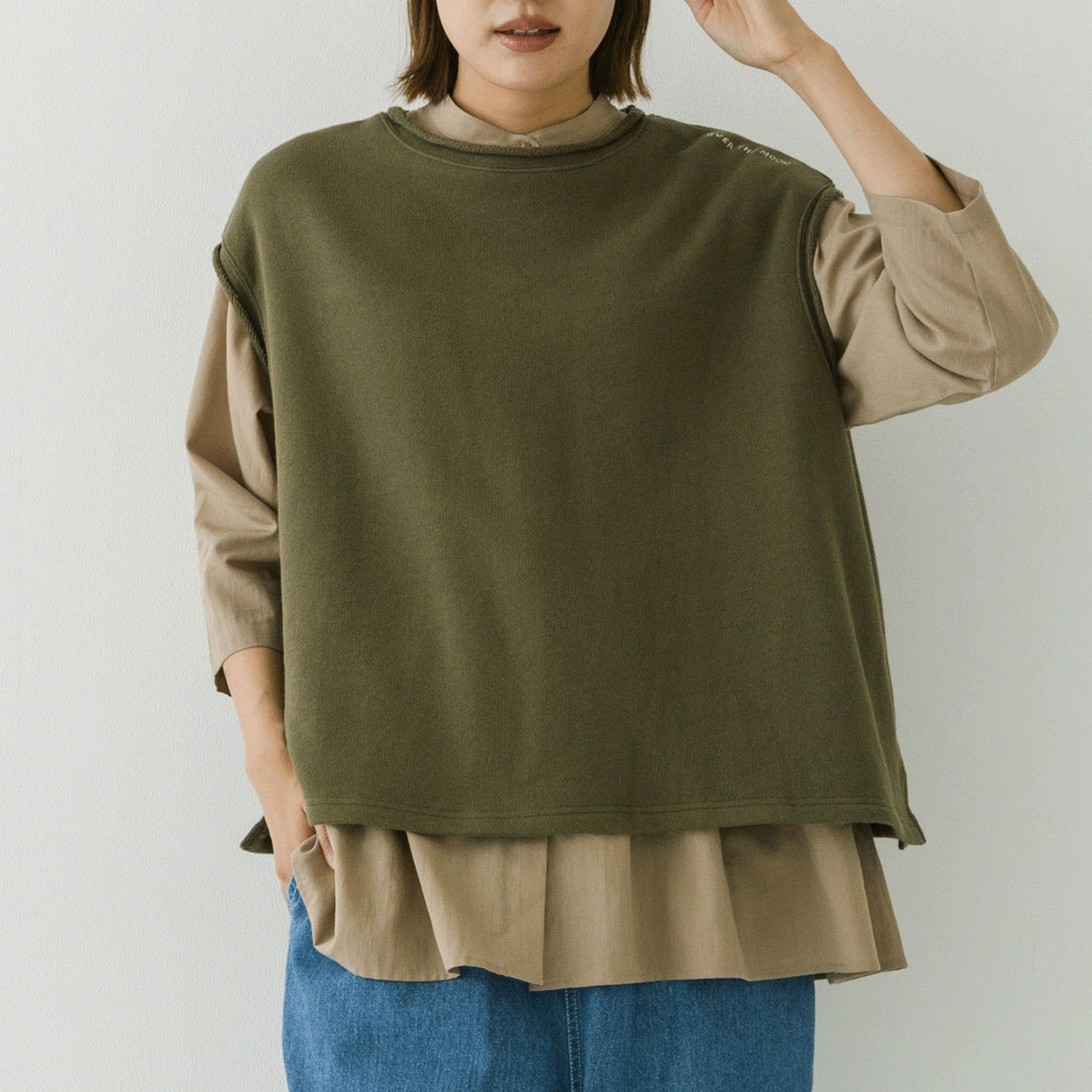 【お取り寄せ】kermu ガーゼ裏毛ロールネックワイドベスト