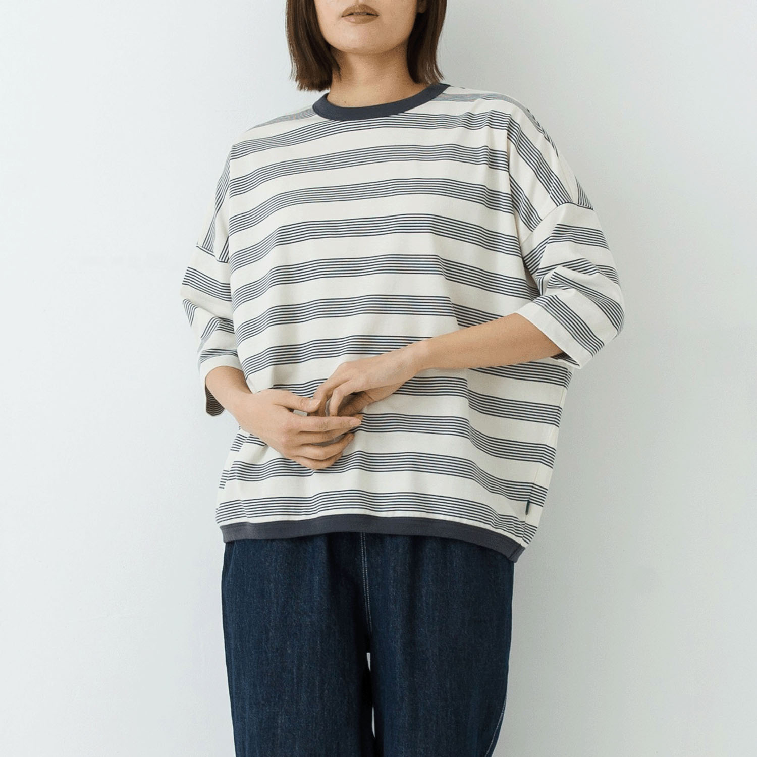 【お取り寄せ】kermu マルチボーダーコクーンワイド7分袖Tシャツ