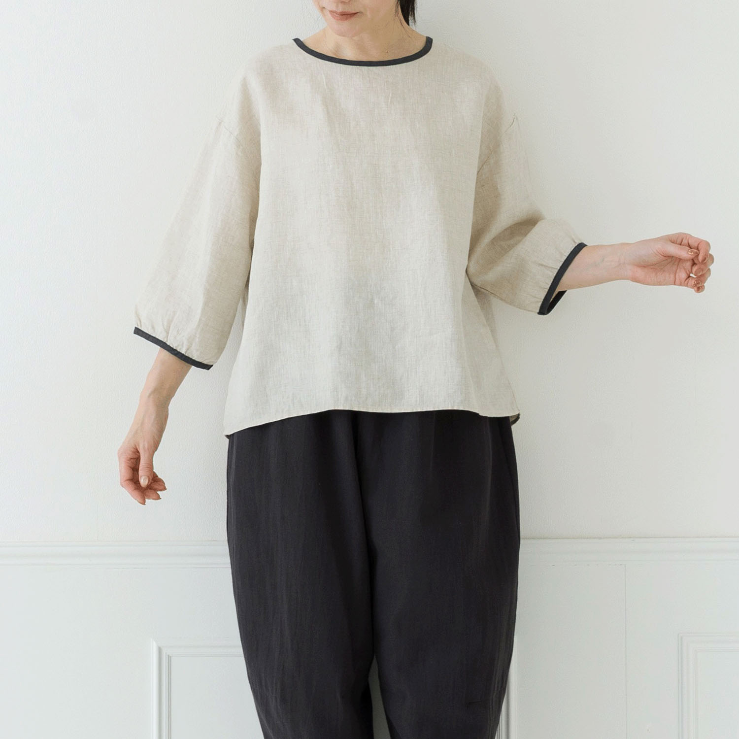 【お取り寄せ】Crea delice 配色バックリボン7分袖ブラウス