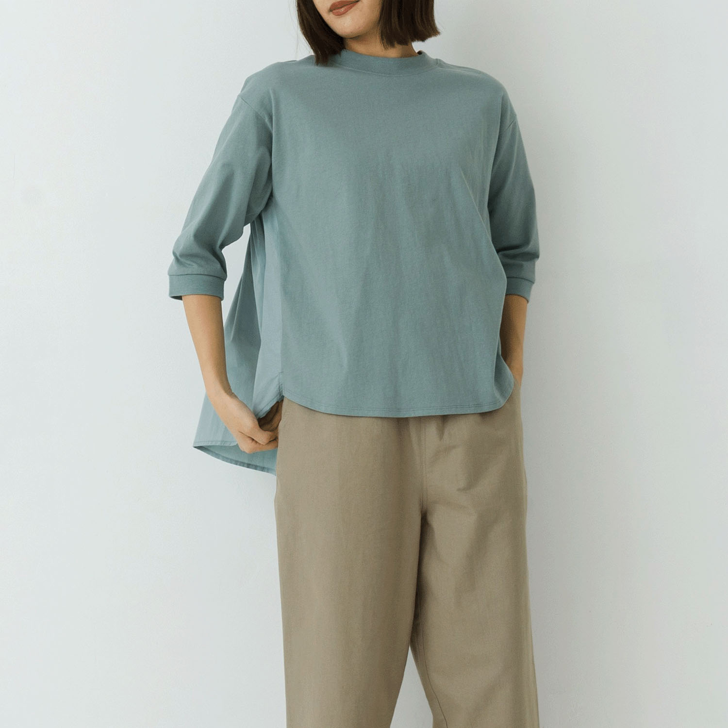 【お取り寄せ】kermu バック布帛切替7分袖Tシャツ