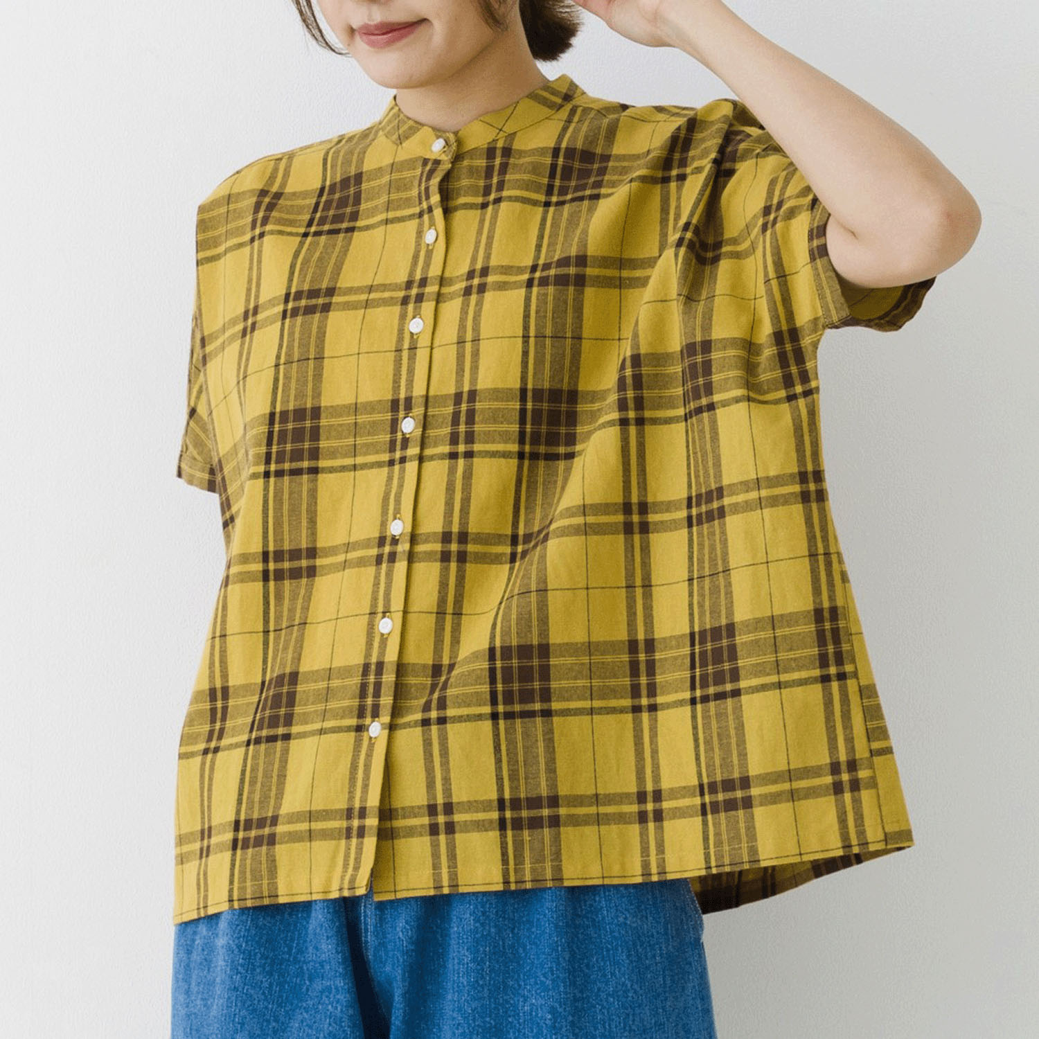 【お取り寄せ】kermu コットンリネンチェック ドルマンブラウス