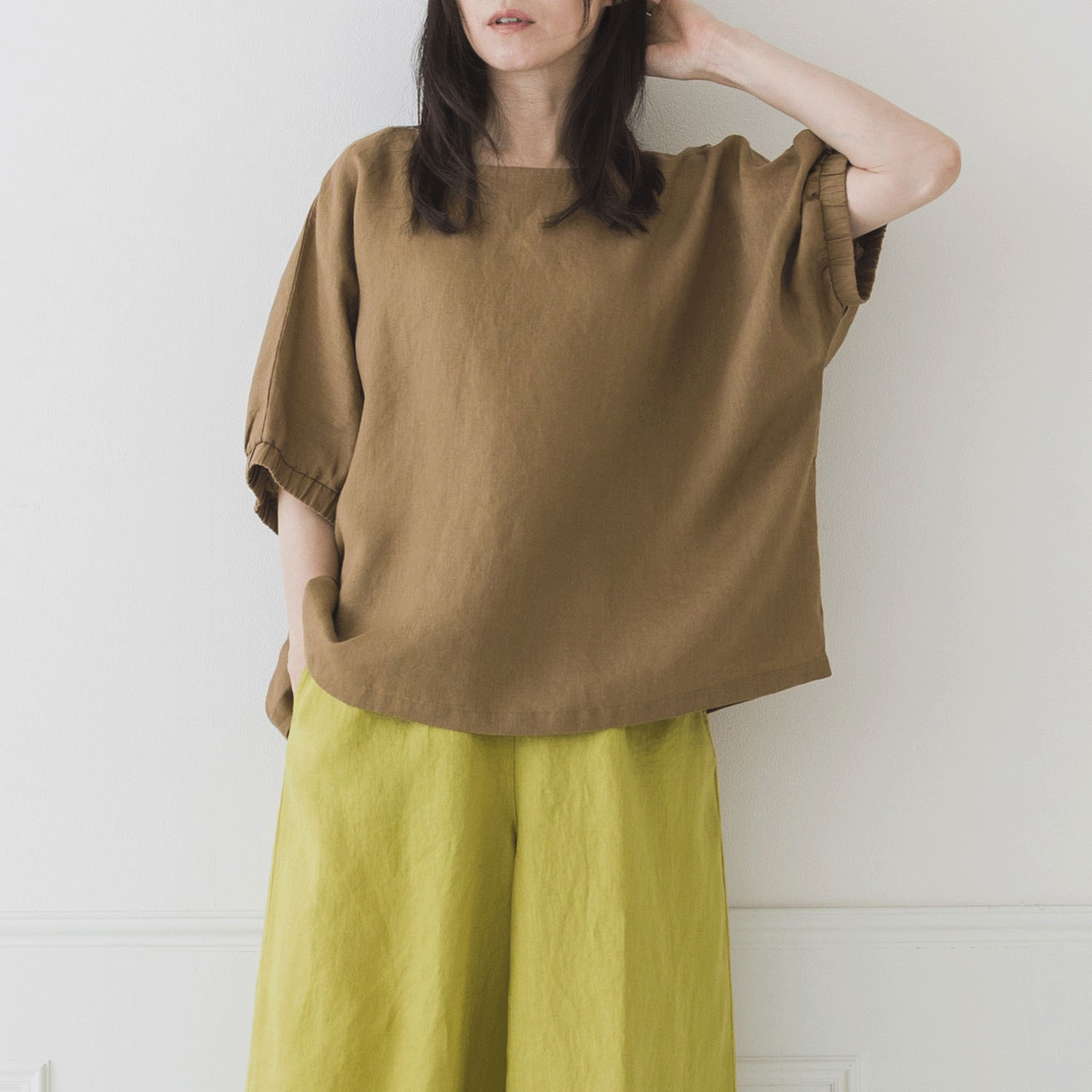 【お取り寄せ】Crea delice 14番リネンフレンチスリーブブラウス