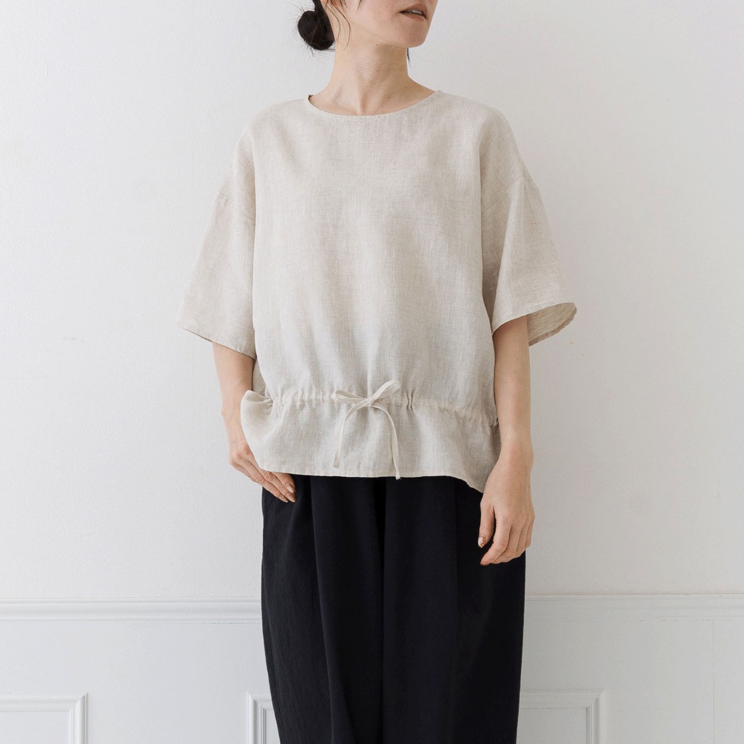 【お取り寄せ】Crea delice リネンドロストペプラムブラウス