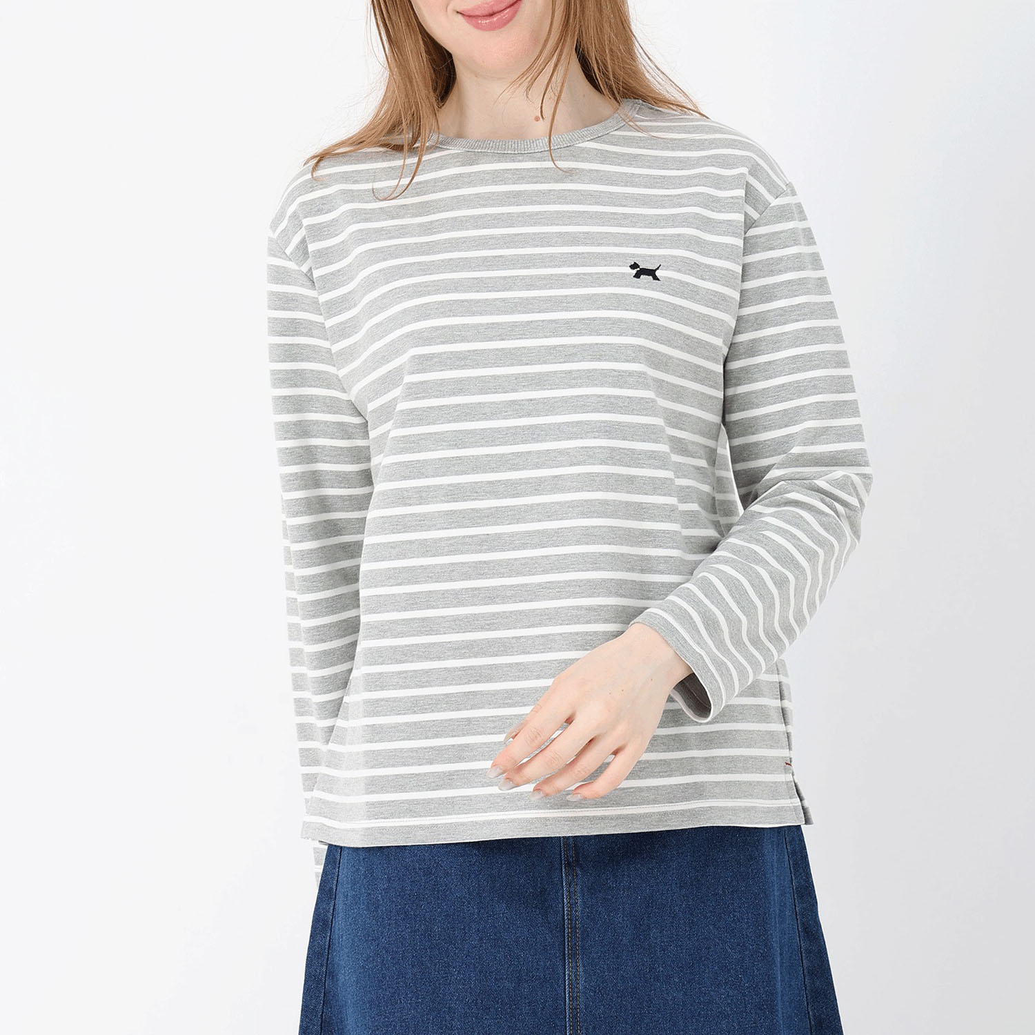 T’BIS STUDIO テリア刺繍ボーダーミニ裏毛長袖Tシャツ