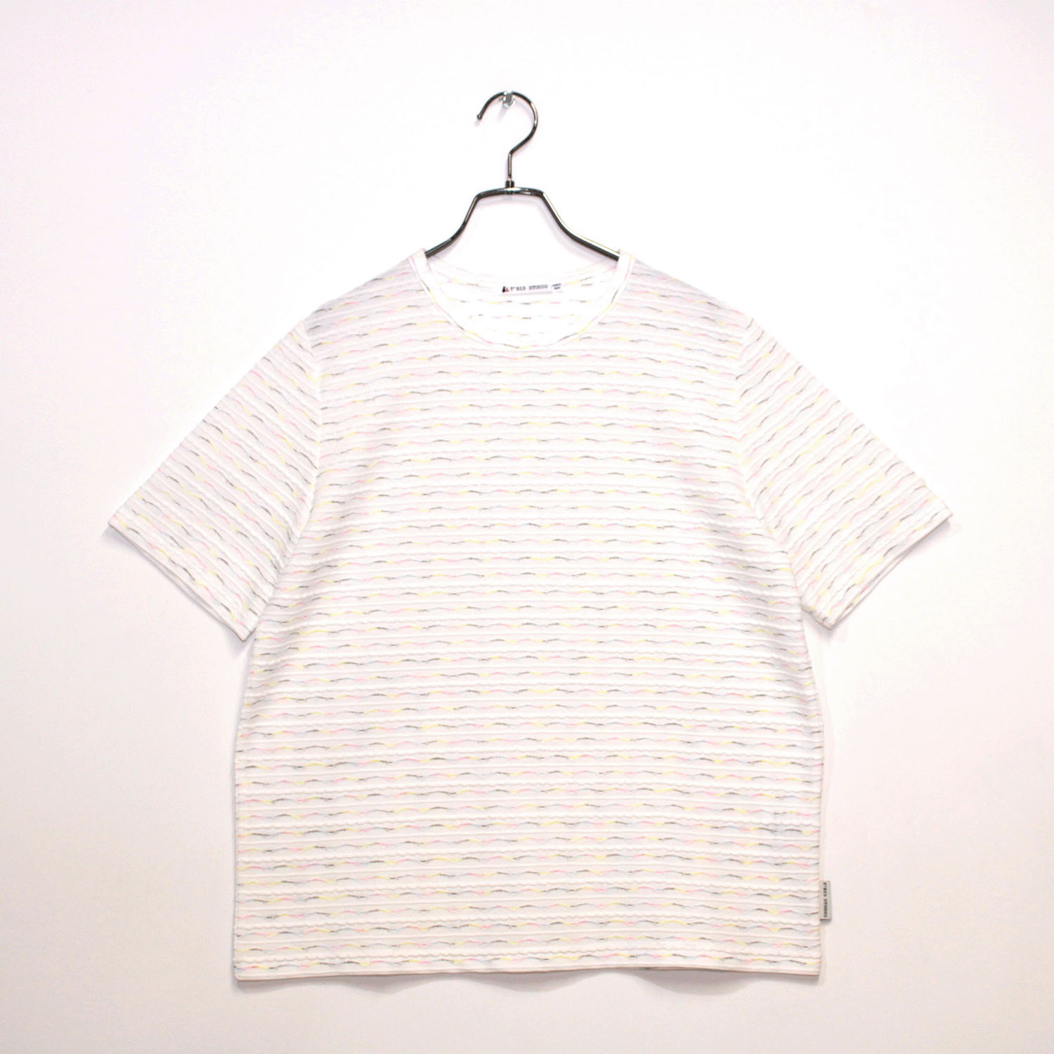 T’BIS STUDIO 半袖かすり波ボーダークルーネックカットソー