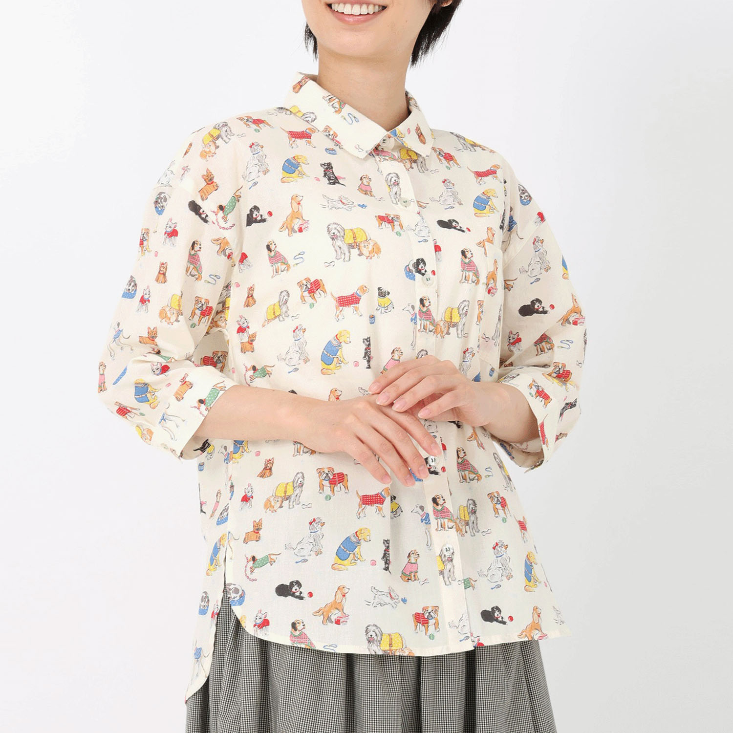 T’BIS STUDIO 七分袖DOGプリントシャツ