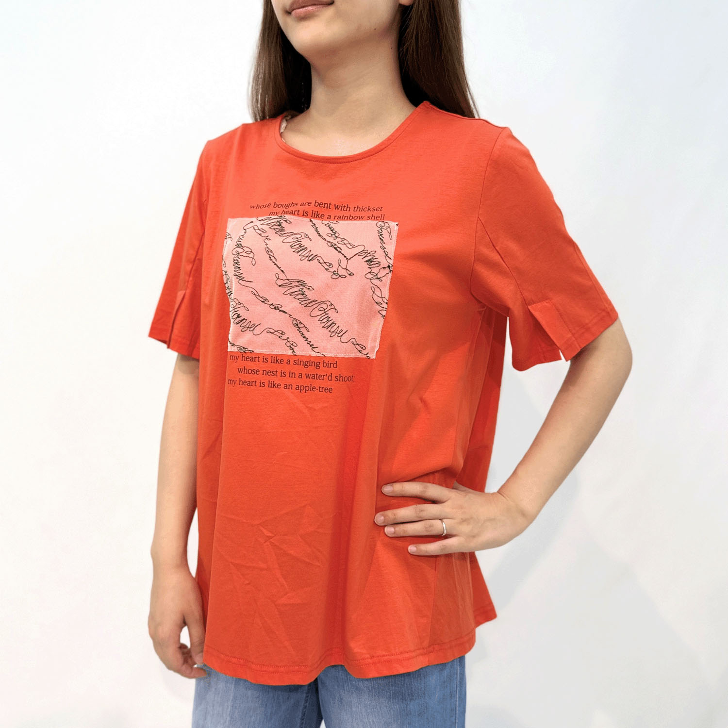 シルケット天竺×ロゴ刺繍メッシュチュニック