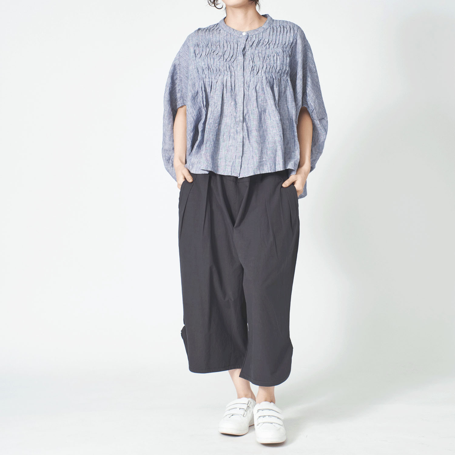 ubasoku ウエスト切替前後2タック裾スリットボールパンツ