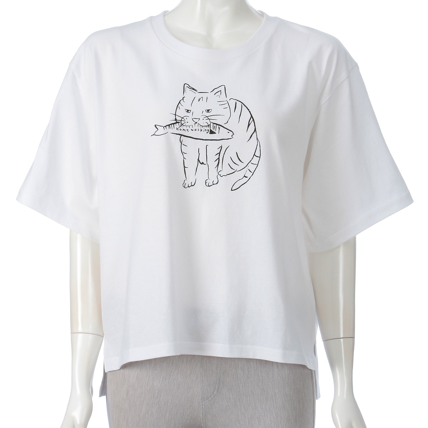 homeworking 天竺 ネコプリントTシャツ
