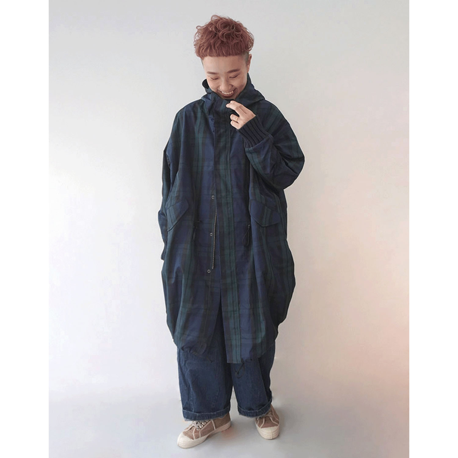 mao made チェックフード付きモッズコート