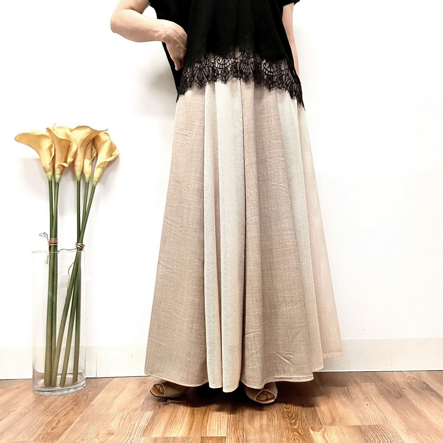 MONiLE 麻タッチ＆メッシュコンビスカート