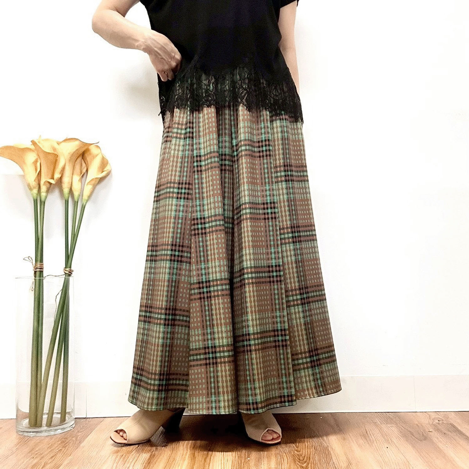 MONiLE ジョーゼットカラーチェック柄スカート