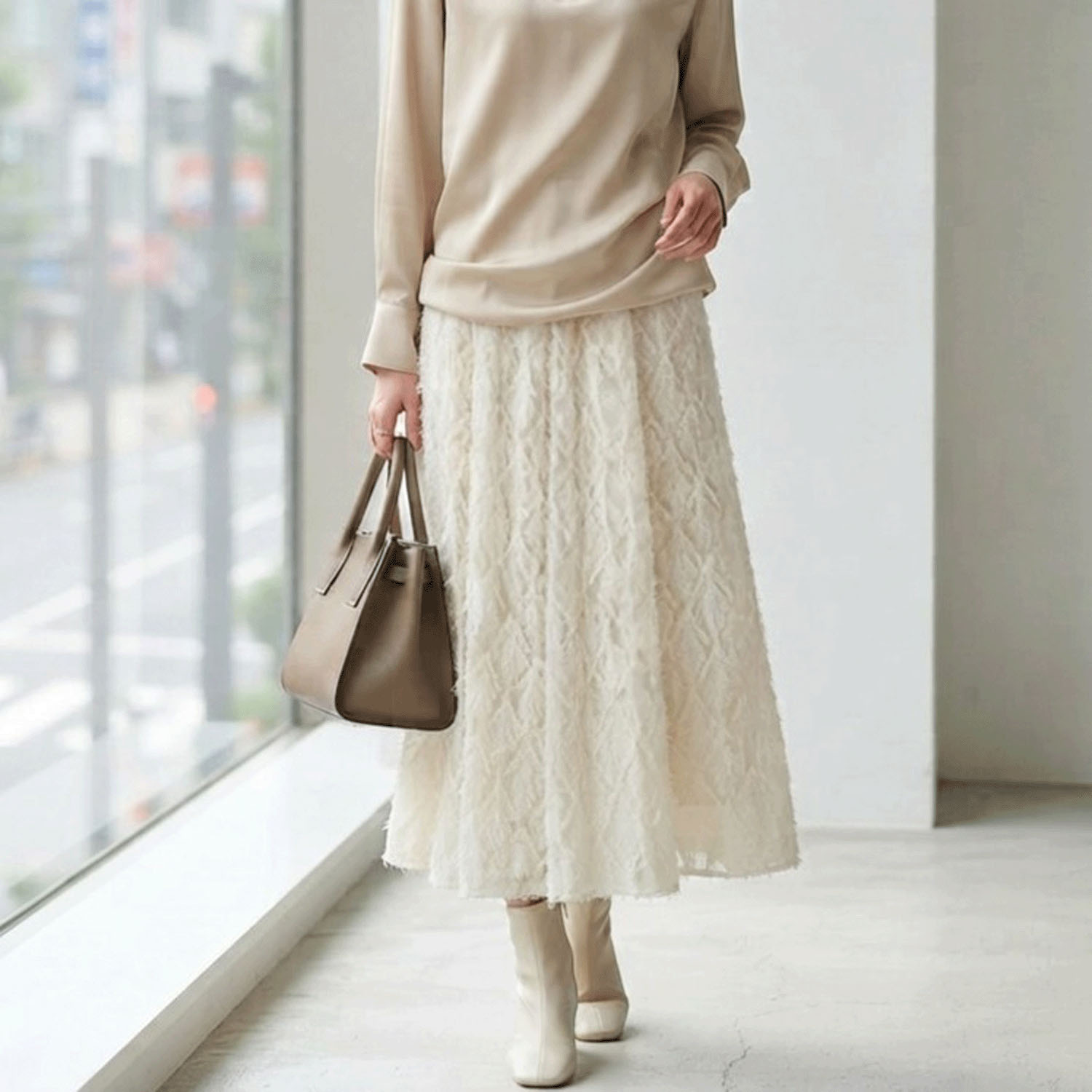MONiLE シアーダイヤ柄ファースカート