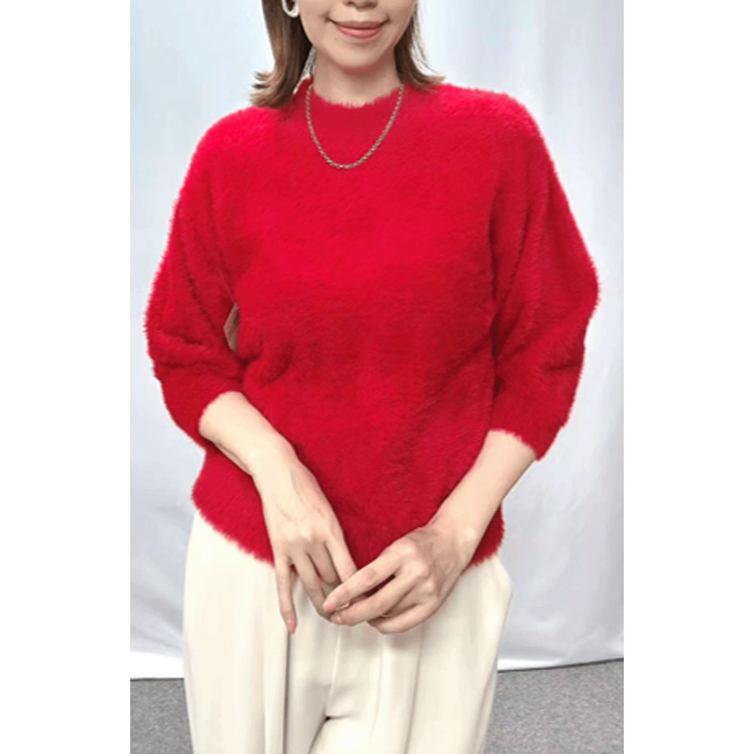 Dona Marie 7分袖シャギーニットプルオーバー