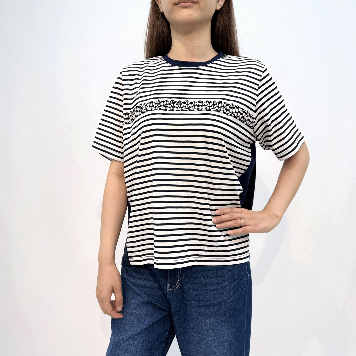 ボーダー×無地切替Tシャツ