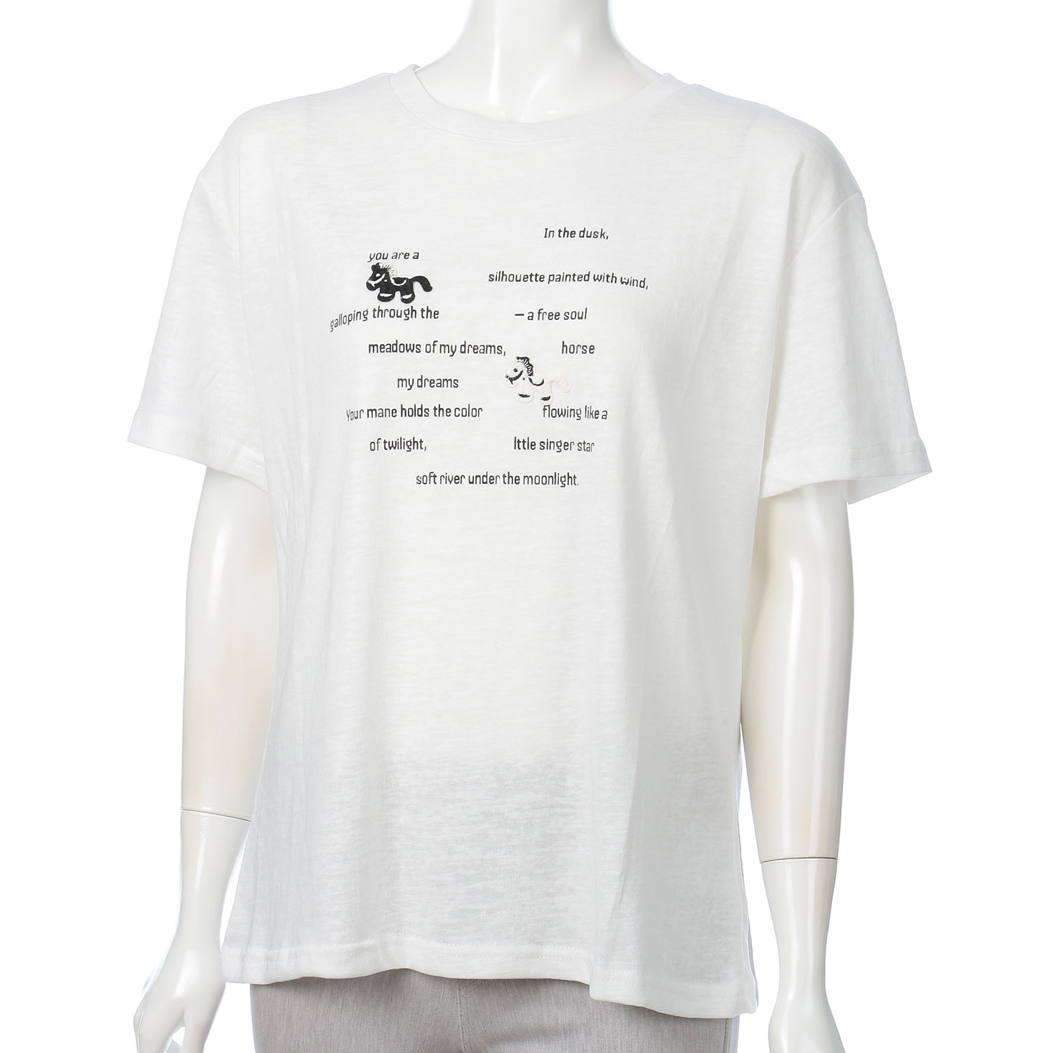 スラブ生地馬アップリケTシャツ